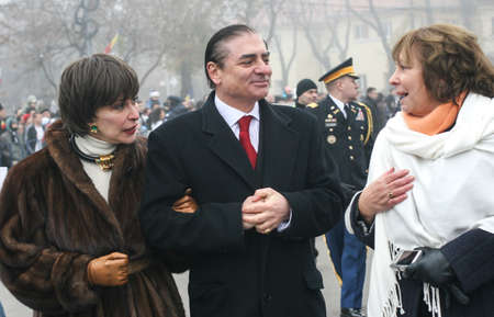 BUCHAREST, ROMANIA - DECEMBER 1, 2008: Prince Paul of Romania and Princess Lia are taking part to a military parade on National Day of Romania. More than 3,000 soldiers and personnel from security agencies take part in the massive parades on National Day のeditorial素材