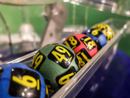 Bucharest, Romania, 31 January 2016: Image of lottery balls during extraction of the winning numbers.のeditorial素材