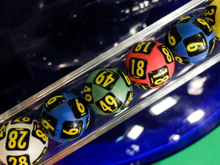 Bucharest, Romania, 31 January 2016: Image of lottery balls during extraction of the winning numbers.のeditorial素材
