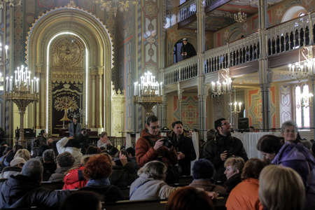 Bucharest, Romania, January 31, 2016: People are participating to a religious service inside the Coral Temple in Bucharest.のeditorial素材