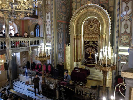 Bucharest, Romania, January 31, 2016: People are participating to a religious service inside the Coral Temple in Bucharest.のeditorial素材