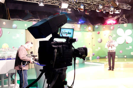 BUCHAREST, ROMANIA - January 12, 2017: TV studio for the extraction of the winning loto numbers.のeditorial素材