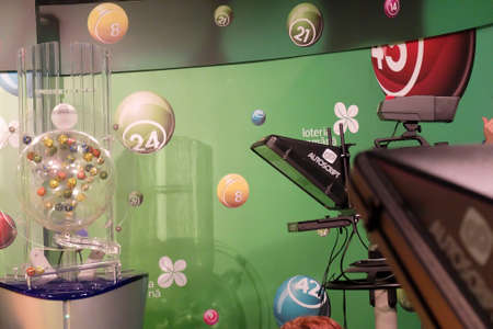 BUCHAREST, ROMANIA - January 12, 2017: TV studio for the extraction of the winning loto numbers.のeditorial素材