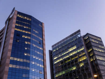 Bucharest, Romania, March 17, 2016: Modern buildings, offices of corporations in business district in Bucharest.のeditorial素材