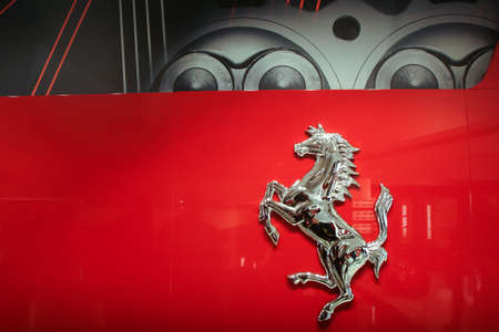 Bucharest, Romania, December 5, 2009: The Ferrari logo is seen at opening of the Ferrari showroom in...