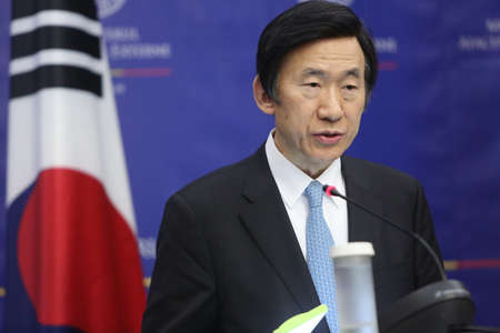 Bucharest Romania, February 20, 2017: Yun Byung-se, Ministry of Foreign Affairs of the Republic of Korea speaks at a press conference after meeting his Romanian counterpart.のeditorial素材