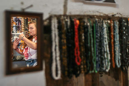 Rasnov, Romania, July 4, 2009: Commerce activity inside Medieval fortress Rasnov, Brasov county, Romania.のeditorial素材
