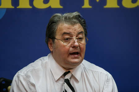 Bucharest, Romania, July 3, 2009: Corneliu Vadim Tudor speaks in a press-conference of Romania Mare Party in Bucharest.のeditorial素材