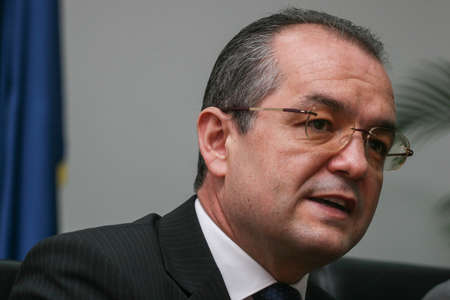 Bucharest, Romania, July 22, 2009: Emil Boc, the mayor of Cluj-Napoca city speaks in a press conference in Bucharest.のeditorial素材