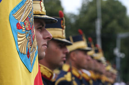 Bucharest, Romania, July 20, 2009: Military participate at the Aviation Day parade in Bucharest, near the Aviators statue.のeditorial素材