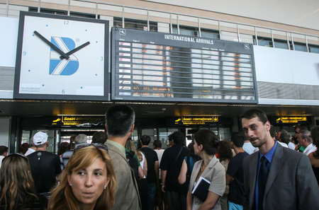 Bucharest, Romania, August 14, 2009: Flights information board in the Henry Coanda airport.のeditorial素材