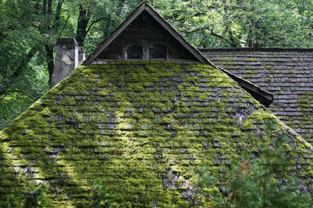 Bran, Romania, July 4, 2009: The wooden roof of an old village house near Bran Castle (Dracula castle) in Transylvania Romania.のeditorial素材