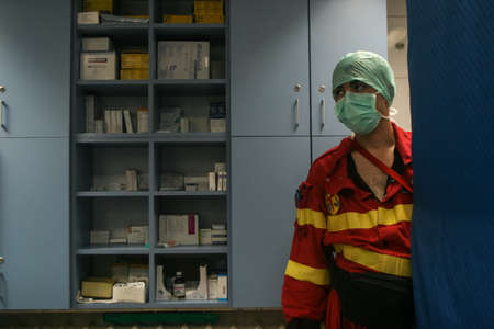 Bucharest, Romania, July 23, 2009: A paramedic is waiting in the emergency room.のeditorial素材
