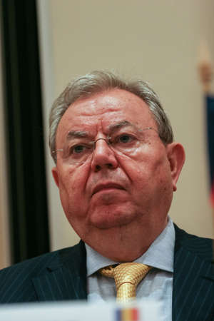 Bucharest, Romania, July 6, 2009: Business man George Constantin Paunescu participates in a press conference in Bucharest.のeditorial素材