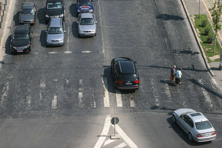 Bucharest, Romania, August 23, 2009: Car traffic in Bucharest.のeditorial素材