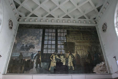 Hunedoara, Romania, September 6, 2009: A mural painting in the Hunedoara Train Station.のeditorial素材