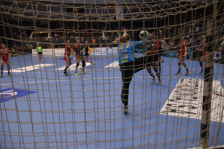 BUCHAREST, ROMANIA - MARCH 03, 2017: WOMEN'S EHF Champions League 2016-17, CSM Bucuresti vs RK Krim Mercator handball game. The goalkeeper from Krim, Pandzic  Amra in action.のeditorial素材