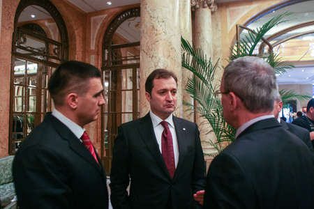 Bucharest, Romania, November 12, 2009: The Prime Minister of the Republic of Moldova, Vlad Filat (C) participates to the Central European Initiative Summit in Bucharest.のeditorial素材