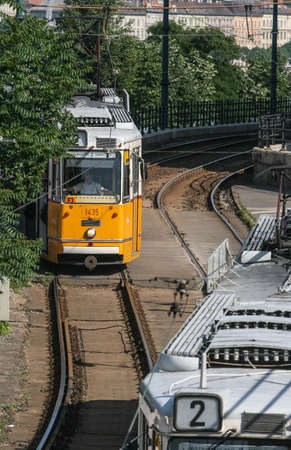 Budapest, Hungary, May 21, 2009: Yellow tram in  Budapest.のeditorial素材