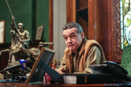 Bucharest, Romania, November 22, 2009: Politician George Becali reacts after the announcement for the results of the presidential elections.のeditorial素材