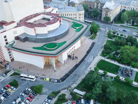 BUCHAREST, ROMANIA, April 25, 2016: Aerial view of the National Theater in the center of Bucharest.のeditorial素材