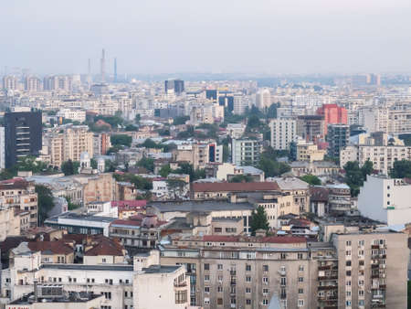 BUCHAREST, ROMANIA, April 25, 2016: Aerial view of the buildings in the center of Bucharest.のeditorial素材