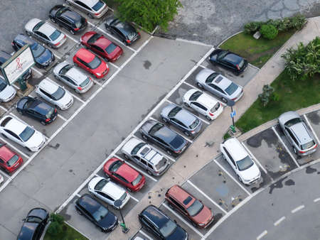 BUCHAREST, ROMANIA, April 25, 2016: Aerial view of the parking spot, in the center of Bucharest.のeditorial素材