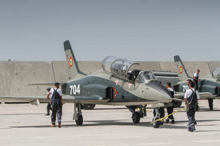 BUZAU, ROMANIA, June 18, 2016: IAR 99 SOIM airplane ground maintenance in the BOBAS air show, on the...