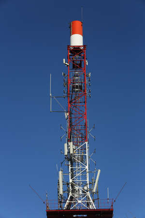 BRASOV, ROMANIA, January 28, 2017: Communications tower with microwave relays on Tampa Mountain, Brasov.のeditorial素材