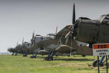 BUZAU, ROMANIA, June 18, 2016: AN 2 airplanes in the BOBAS air show, on the Boboc aerodrome in Buzau.のeditorial素材