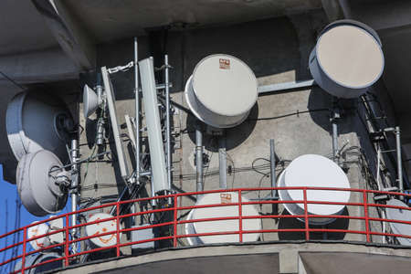 BRASOV, ROMANIA, January 28, 2017: Communications tower with microwave relays on Tampa Mountain, Brasov.のeditorial素材