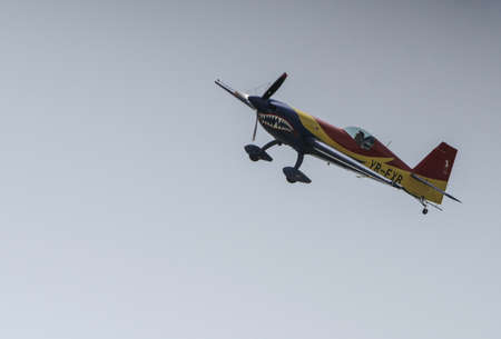 BUZAU, ROMANIA, June 18, 2016: Hawks of Romania, the Aerobatic Display Team of Romanian AeroClub perform in the BOBAS air show, on the Boboc aerodrome in Buzau.のeditorial素材