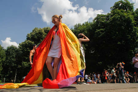 BUCHAREST, ROMANIA, June 25, 2016: People participate in the Gay Pride Parade in Bucharest.