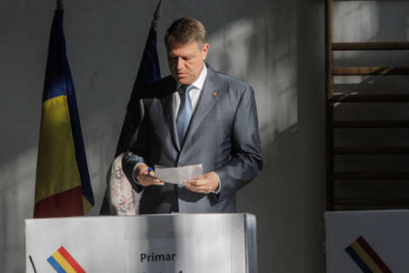 BUCHAREST, ROMANIA, June 5, 2016: The Romanian president, Klaus Iohannis votes in the local elections in Bucharest.のeditorial素材