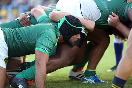 BUCHAREST, ROMANIA - June 24, 2017: Rugby test game between Romania and Brasil, won by Romania with 56 to 5.のeditorial素材