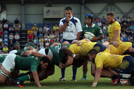 BUCHAREST, ROMANIA - June 24, 2017: Rugby test game between Romania and Brasil, won by Romania with 56 to 5.のeditorial素材