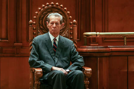 BUCHAREST, ROMANIA - OCTOBER 25, 2011: King Michael of Romania during the first speech in front of Romanian Parliament in Bucharest.のeditorial素材