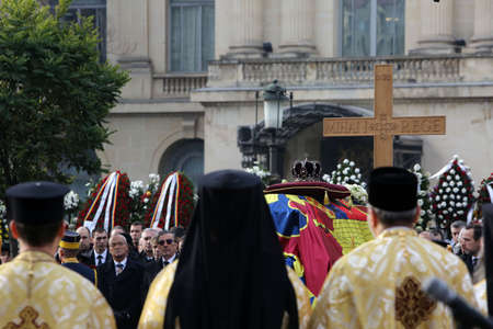 BUCHAREST, ROMANIA - DECEMBER 16, 2017: The state funeral for the late Romanian King Michael I in...