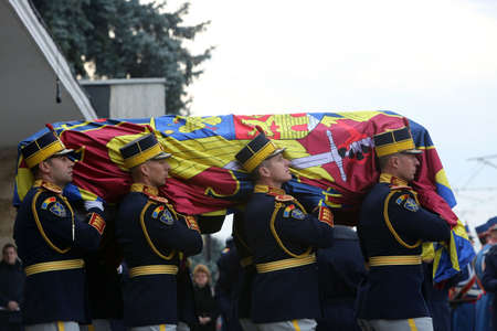 BUCHAREST, ROMANIA - DECEMBER 16, 2017: The state funeral for the late Romanian King Michael I in front of the former Royal Palace, now National Art Museum.のeditorial素材