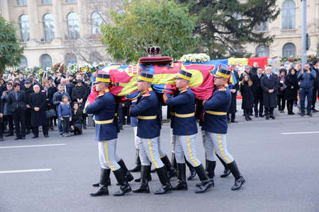 BUCHAREST, ROMANIA - DECEMBER 16, 2017: The state funeral for the late Romanian King Michael I in front of the former Royal Palace, now National Art Museum.のeditorial素材