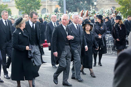 BUCHAREST, ROMANIA - DECEMBER 16, 2017: Britain's Prince Charles attends the funeral ceremony for the late Romanian King Michael I in front of the former Royal Palace.のeditorial素材