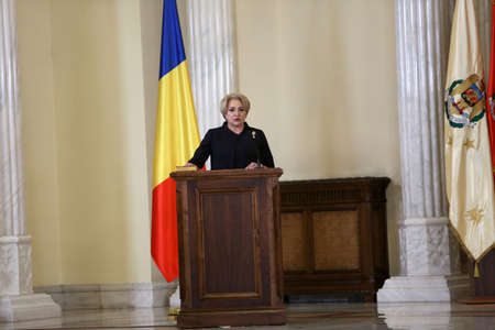 BUCHAREST, ROMANIA  - January 29, 2018: Romanian Prime Minister Viorica Dancila during a swearing-in ceremony at Cotroceni palace in Bucharest.のeditorial素材