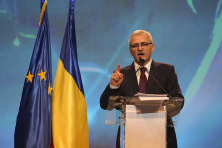 BUCHAREST, ROMANIA - March 10, 2018: Liviu Dragnea, President of Social Democrat Party speaks at the Extraordinary National Congress.のeditorial素材