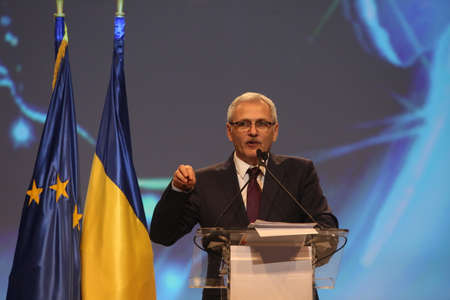 BUCHAREST, ROMANIA - March 10, 2018: Liviu Dragnea, President of Social Democrat Party speaks at the Extraordinary National Congress.のeditorial素材