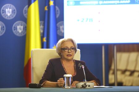 Bucharest, Romania - August 02, 2018: Viorica Dancila, Prime Minister of Romania, heads the government meeting at Victoria Palace in Bucharest, Romania.のeditorial素材
