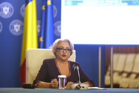 Bucharest, Romania - August 02, 2018: Viorica Dancila, Prime Minister of Romania, heads the government meeting at Victoria Palace in Bucharest, Romania.のeditorial素材