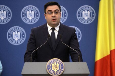 BUCHAREST, ROMANIA - April 14, 2019:  Romanian Minister of Transport, Razvan Cuc speaks after the ceremony of contract signing for major infrastructure projects.のeditorial素材