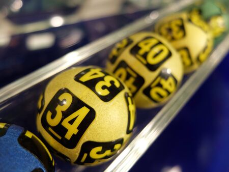 Image of winning lottery balls during extraction of the winning numbers.の写真素材