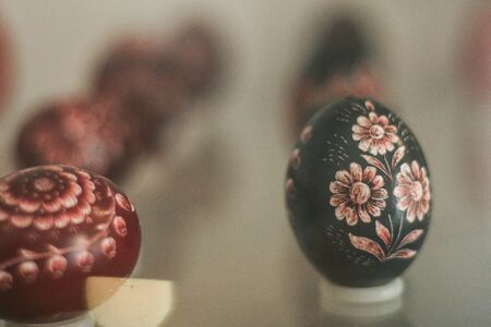 HARGHITA, ROMANIA - March 27, 2010: Hand painted Easter eggs exhibition.のeditorial素材