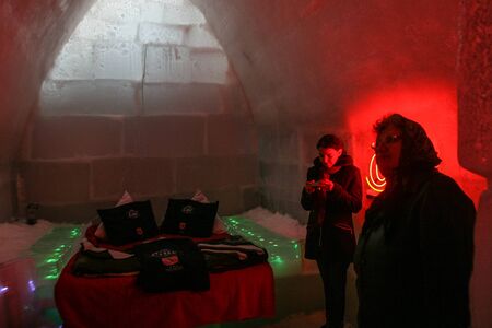 SIBIU, ROMANIA - March 13, 2010: Ice hotel, Balea lake, Fagaras mountains.